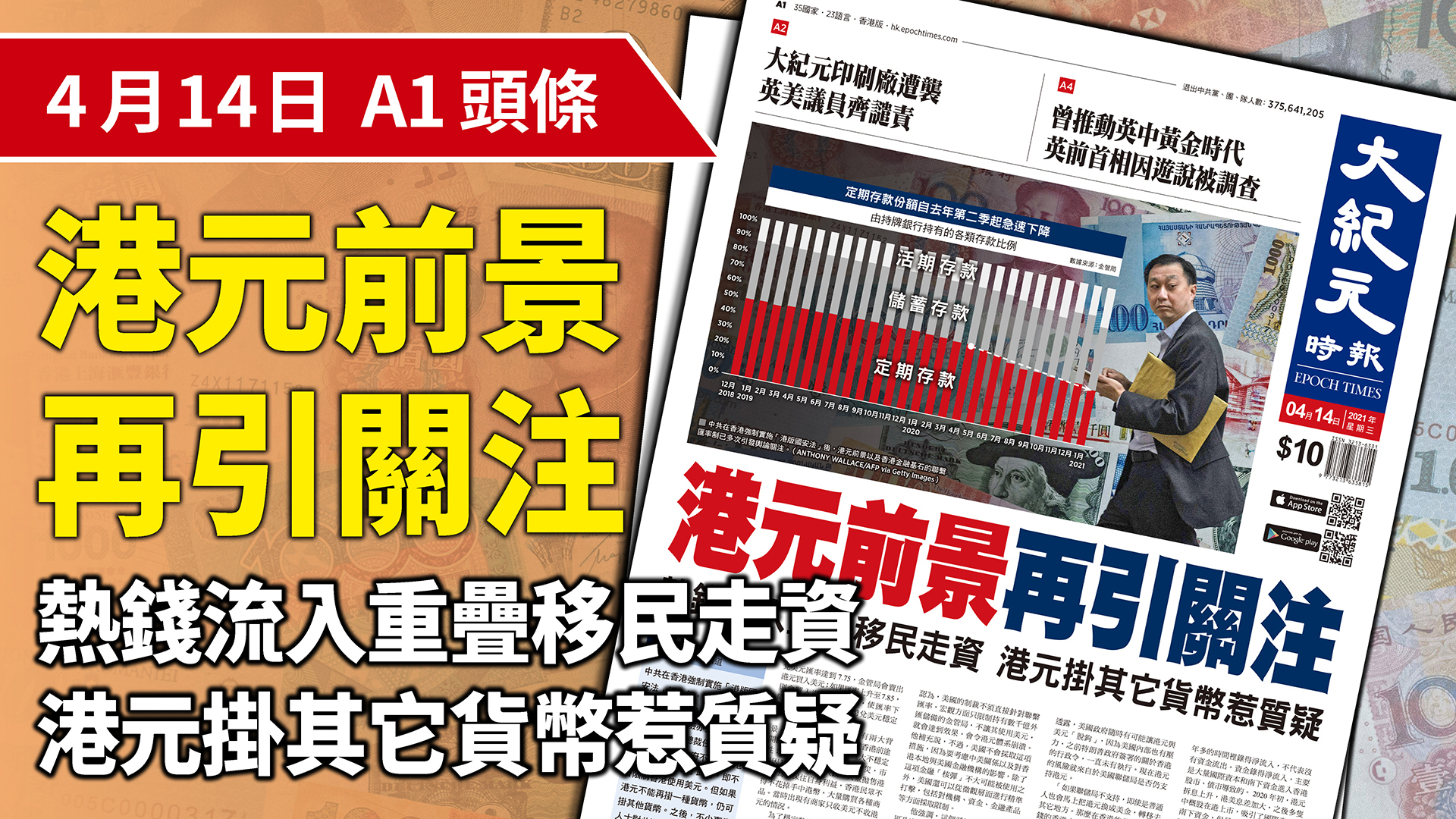 A1頭條】港元前景再引關注熱錢流入重疊移民走資港元掛其它貨幣惹質疑｜大紀元時報香港｜獨立敢言的良心媒體