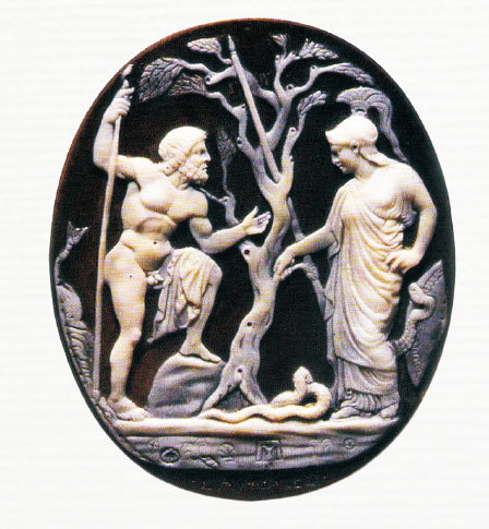 彩色寶石浮雕《雅典娜和波塞頓爭取雅典保護權》，傳亞歷山大時代。