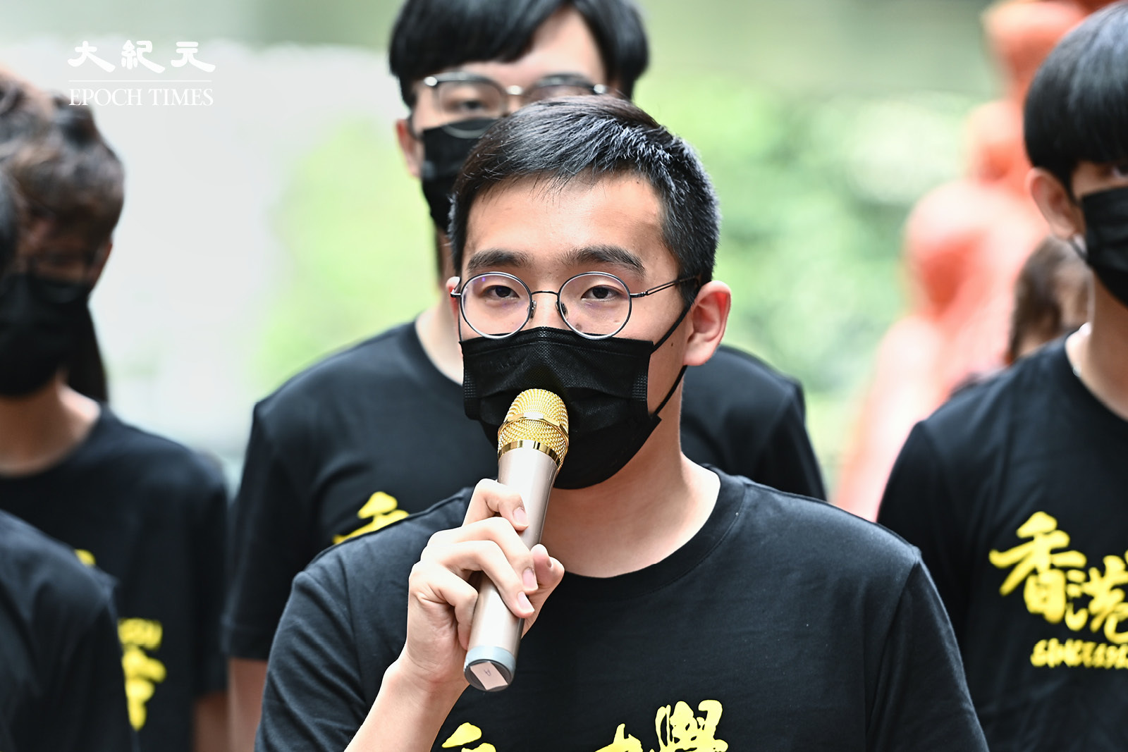 港大學生會會長郭永皓在洗刷國殤之柱前致辭。（宋碧龍／大紀元）