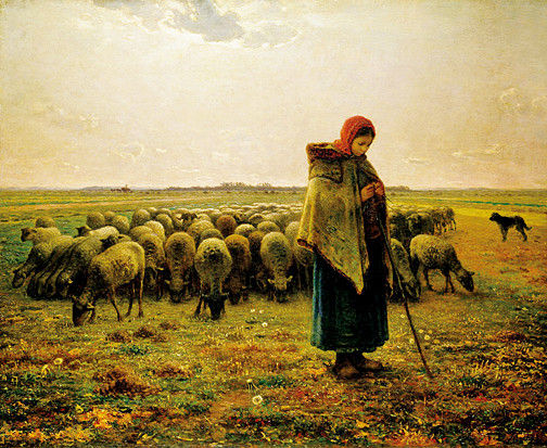 《牧羊女和羊群》(Shepherdess with her flock),1864年作,巴黎奧塞美術館藏。