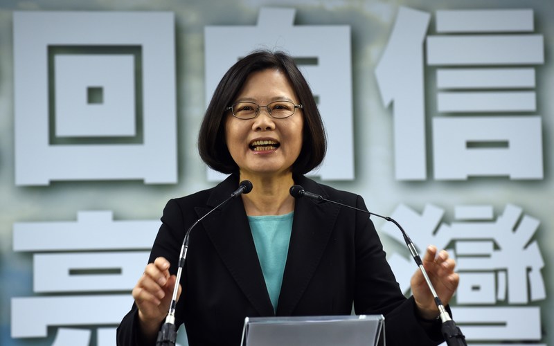 2015年4月15日，民進黨正式提名蔡英文參選2016年中華民國總統選舉。(SAM YEH/AFP/Getty Images)
